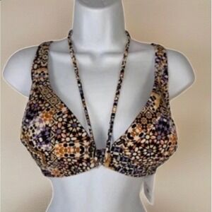 Shade & Shore Mosaic Print Bikini Top Women 38D Multicolor Padded Swim Top